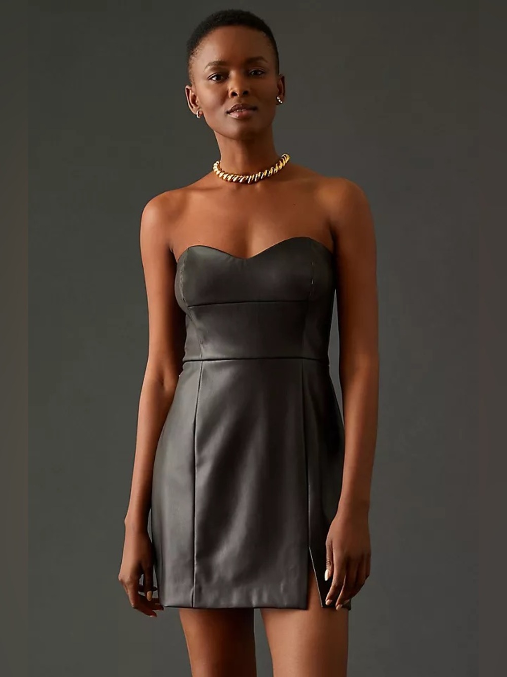 Hutch Strapless Vegan Leather Mini Dress Black Size 6P